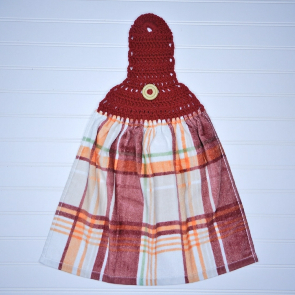 Fall Plaid Crochet Top Towel